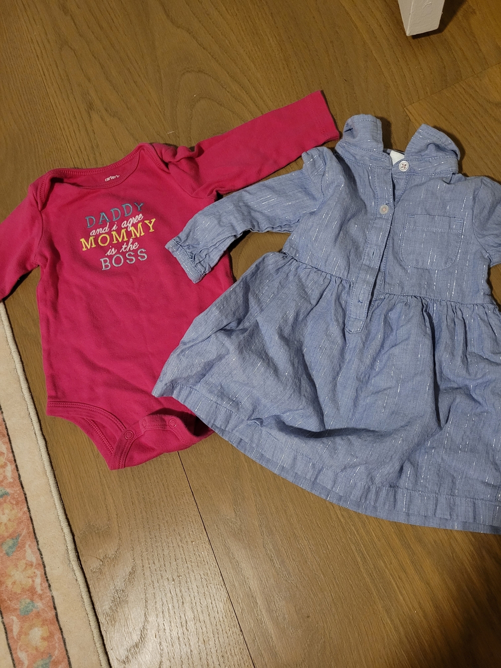 Hot Pink Bodysuit with Light Blue Button-Front Dress 9M